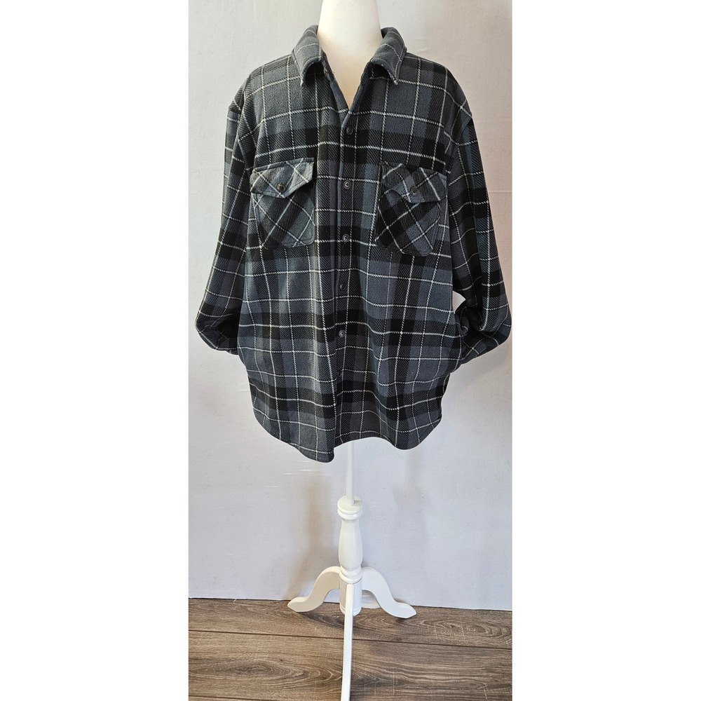 Freedom Foundry Mens Gray Black Plaid Sherpa Lined Fleece Shirt Jacket XXL